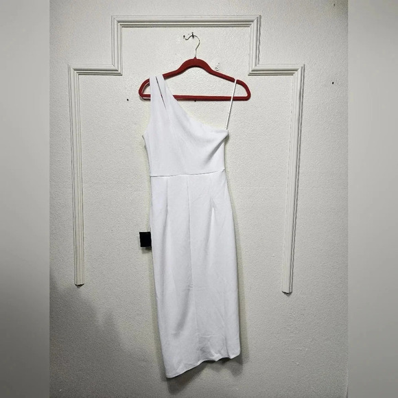 Lulu's So Flirty White One-Shoulder Cutout Asymmetrical Midi Dress S Wedding - Picture 9 of 10